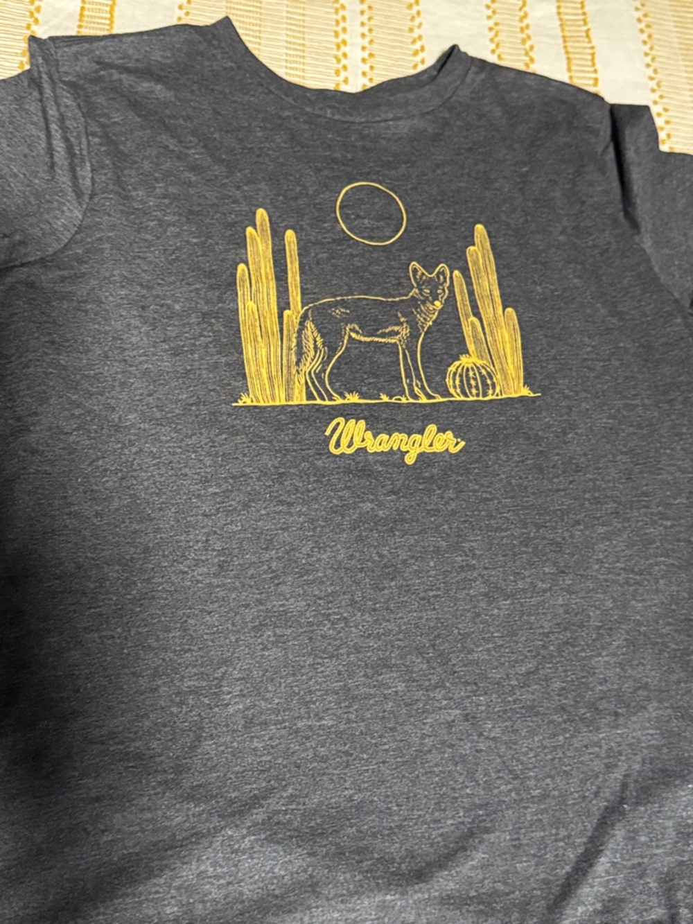 Wrangler Charcoal Tee with Yellow Desert Coyote Graphic